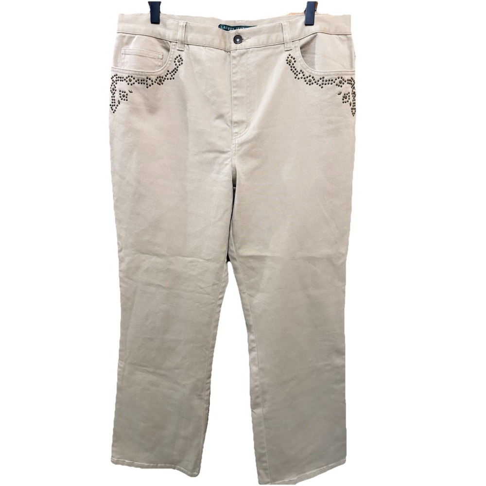 VTG Lauren Ralph Lauren Women's Boot Cut Chino Pants Mid Rise Beaded Size 14 EUC
